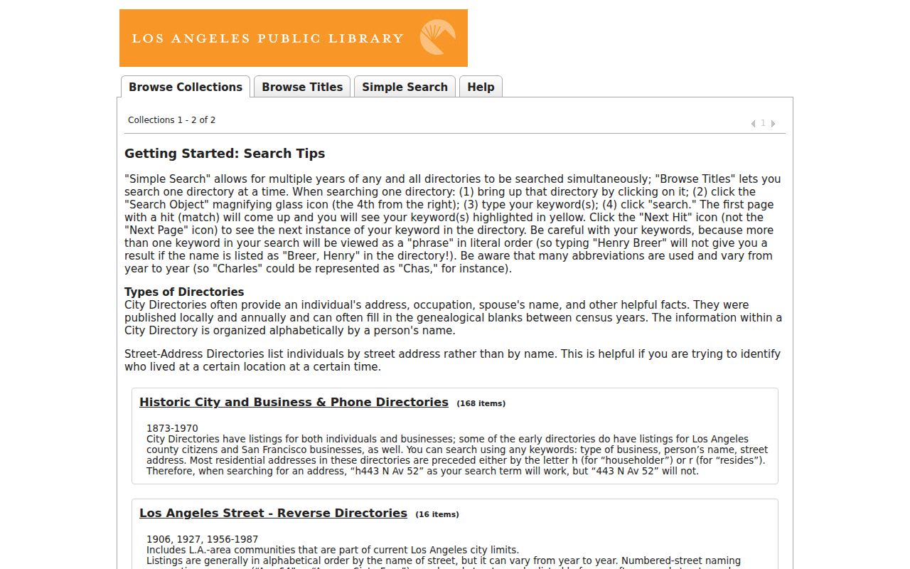 Burbank city directory view of historic reverse directory collections