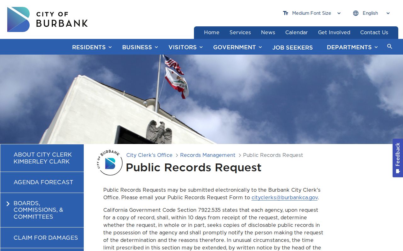 Burbank residents directory view of a public-record request source