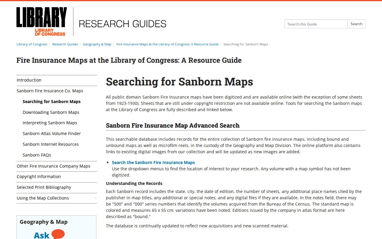 Burbank previous residents view of the Sanborn fire-insurance map search guide