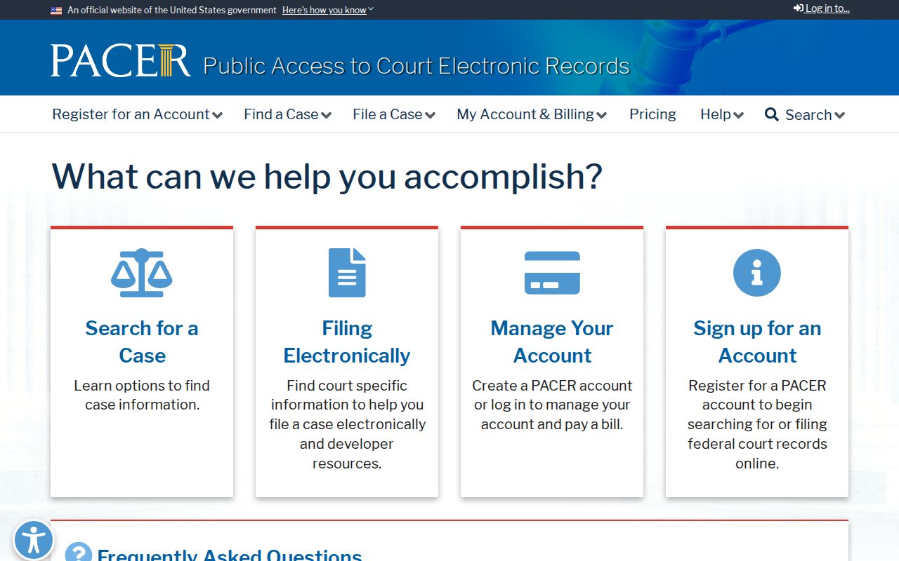 Burbank resident lookup view of a federal court records search