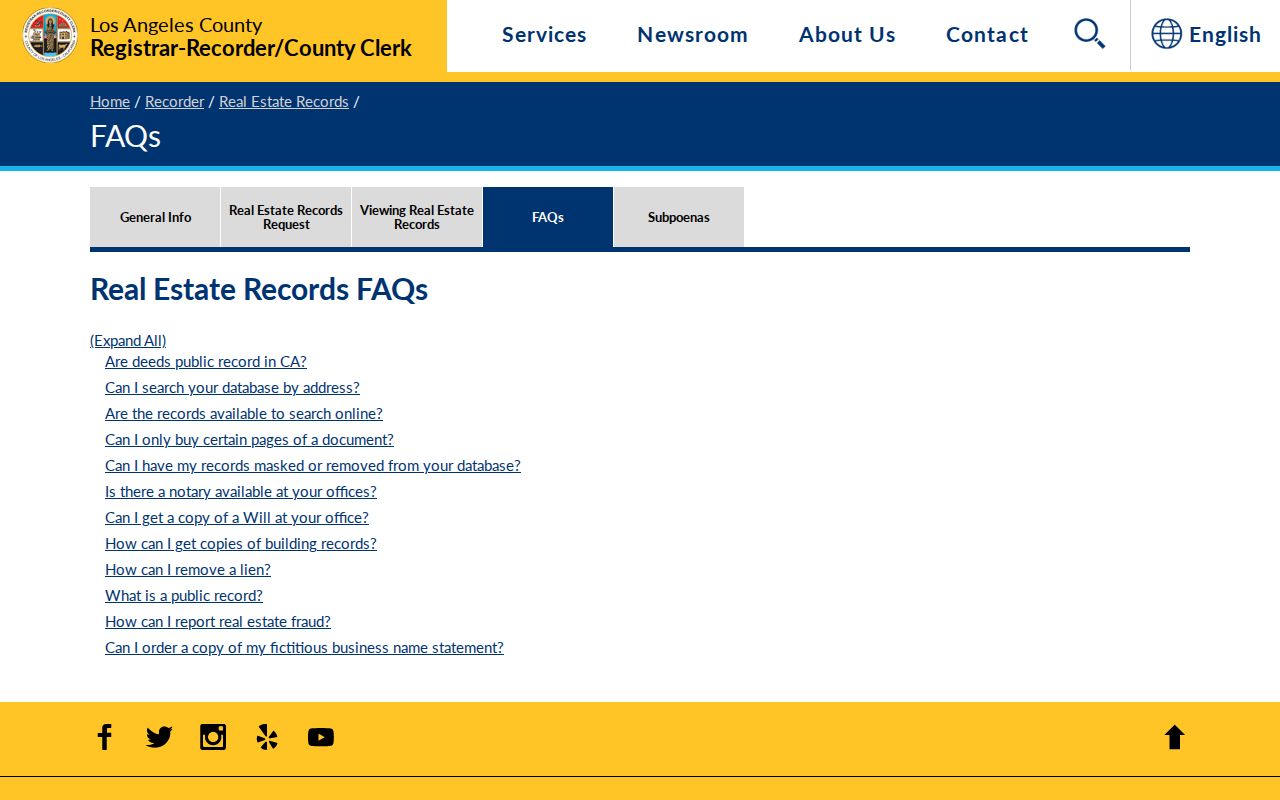 Burbank street directory view of the county real estate records FAQ