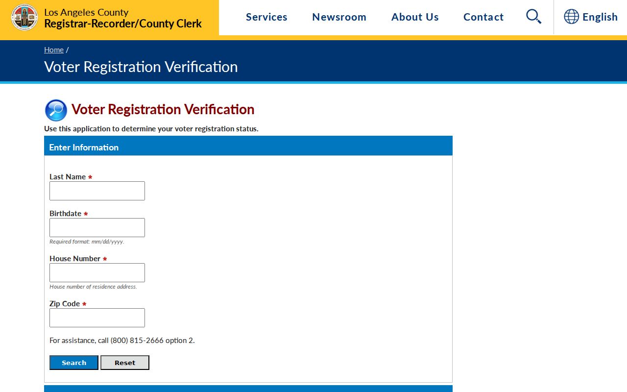 Burbank ZIP code directory view of the LA County voter status form